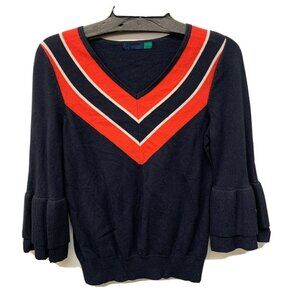 ava Multicolor Striped V Neck Bell Sleeve Pullover Sweater